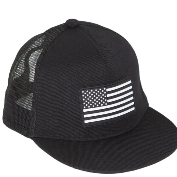 Infant Black Trucker Hat with American Flag Patch - Picture 1 of 5